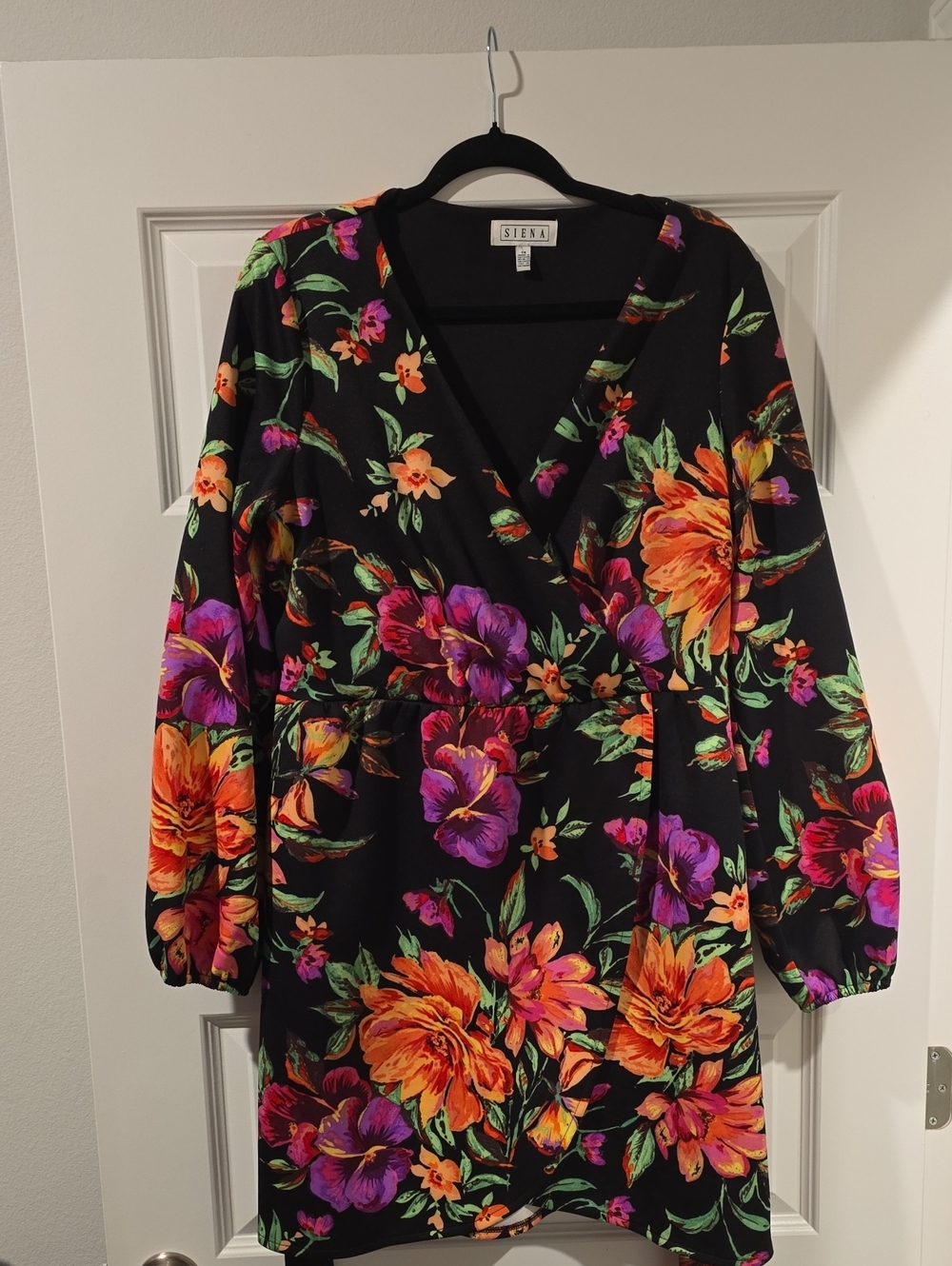 Siena Studio Black Midi Dress with Orange & Purple Floral Print